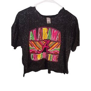Sideline Apparel Alabama Crimson Tide Womens Medium Black Speckle Crop T-Shirt